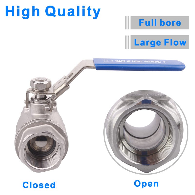DERNORD Stainless Steel 304 Ball Valve, Full Port Heavy Duty for WOG with Locking Device (1 NPT) - Image 4